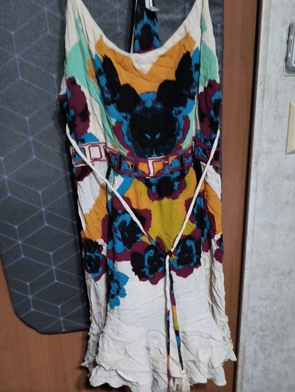 Free People Cream Mini Dress with Mustard, Teal, Black and Burgundy Floral Print